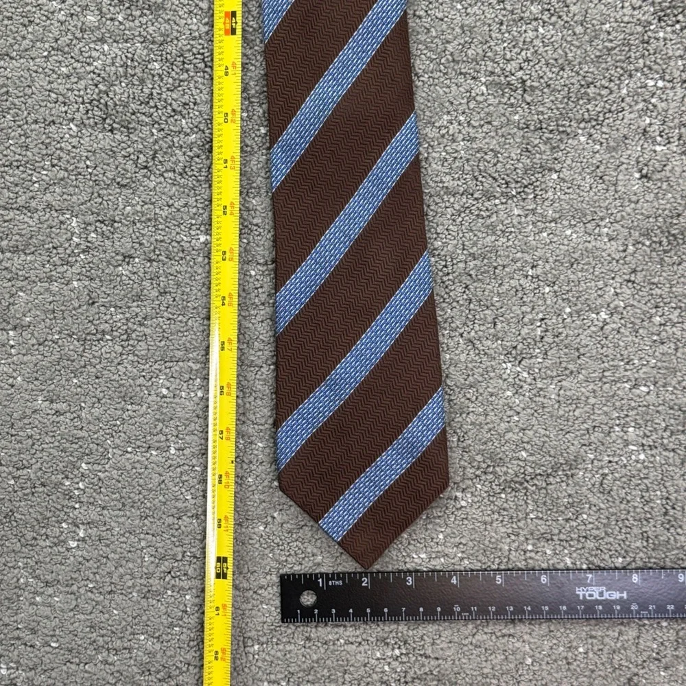 Sopranos Mens 100% Silk Tie Brown Blue Stripe Herringbone Repp Necktie Boss